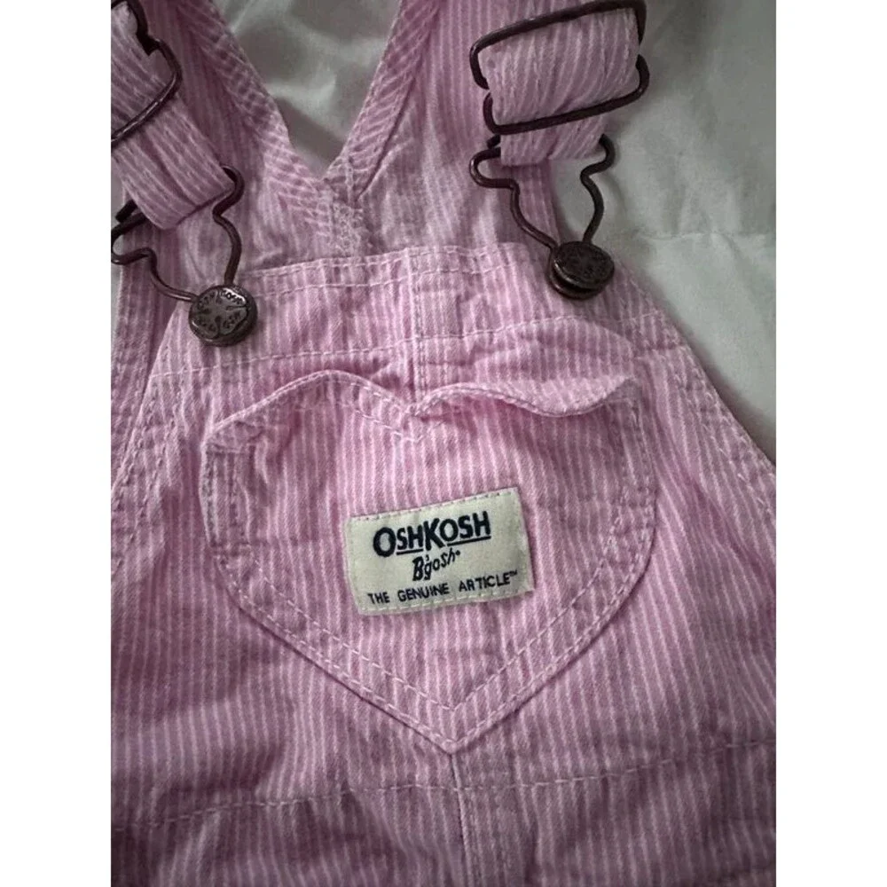 Vintage OshKosh B'gosh Pink Striped Heart Pocket Overalls 3m